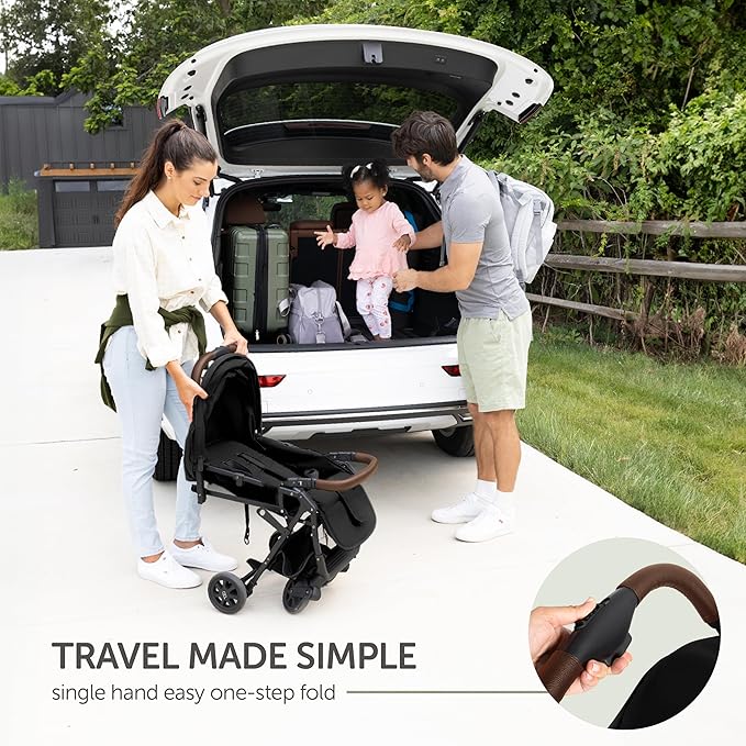 Lightweight Travel Stroller for Baby & Toddlers - Easy Fold & Compact Stroller for Airplane with Canopy, Storage Basket, Multi-Position Recline & Convenient One-Hand Fold, Travel Bag Included (Black)