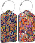 Boho Colorful Paisley 2 Pack Luggage Tag for Suitcase, Cute Unique Leather Bag Tags Identifiers Privacy Cover ID Label with Durable Steel Loop for Women Men Kids Girls Travel