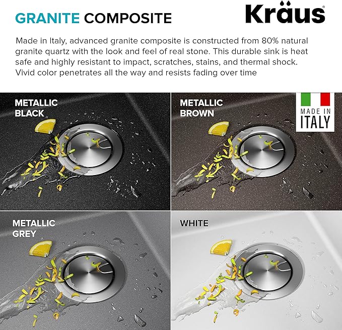 KRAUS Bellucci 18-inch Granite Workstation Drop In Top Mount Single Bowl Kitchen Sink in Metallic Black with Accessories, KGTW12-18MBL