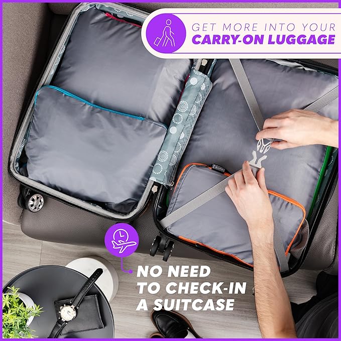 Compression Packing Cubes Travel, 4 Set/6 Set Packing Cubes for Carry on Suitcase, Suitcase Organizer Bags Set, Compression Bags Travel, Best Travel Packing Cubes Compression - with Inside Pockets