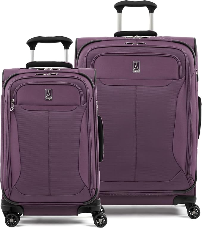 Travelpro Tourlite Softside 2-Piece Set, Expandable Luggage with 4 Spinner Wheels, Lightweight Suitcase, 21" Carry-On, 25" Checked Medium, Deep Purple