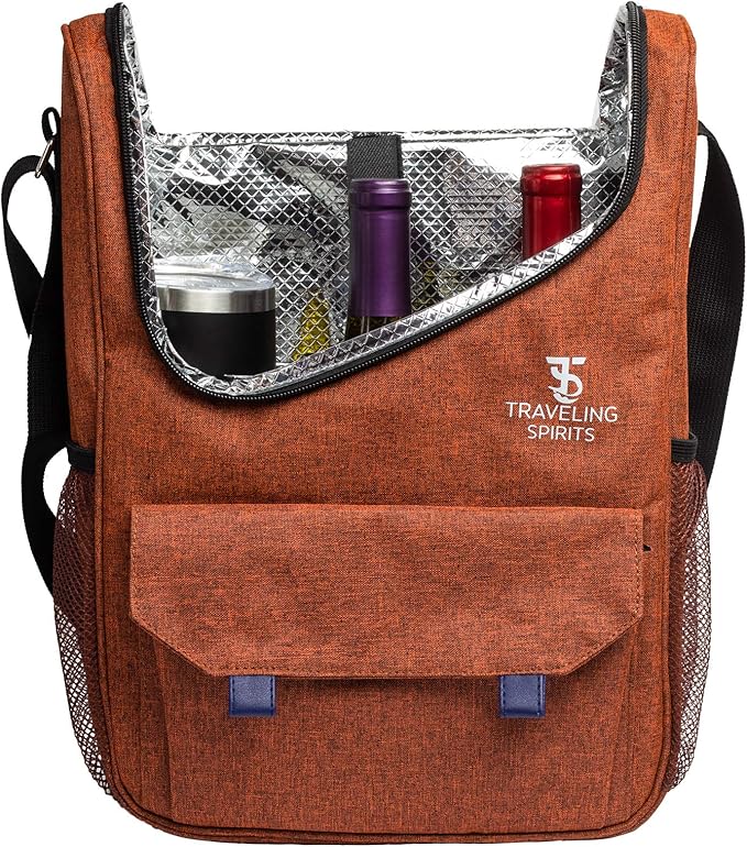 Insulated Wine Carrier | 2-3 Bottle Travel Bag With Stainless Steel Tumblers | Cooler Tote for Travel - Great Gift for Wine Lovers and Enthusiasts