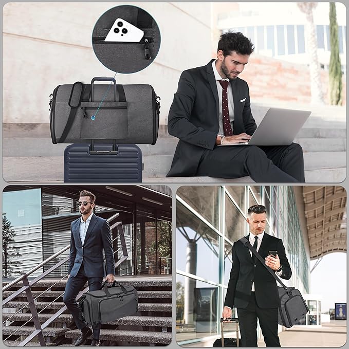 Travel Garment Duffle Bag with Laptop Compartment, RFID Blocking Convertible Suit Bag Name Tap Pocket Carry On 2 in 1 Hanging Suit Travel Duffel Work Pouch