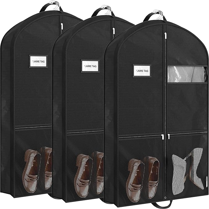 Simple Houseware 43-Inch Travel Garment Bag with Pockets, Non-Woven | Lightweight, Black, 3 Pack