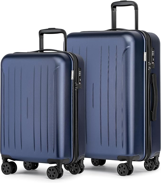 KYME Suitcase Hardshell With Double Spinner Wheels, PC+ABS TSA Lock Travel Luggage (Navy Blue, 2Pcs Set(20"/24"))