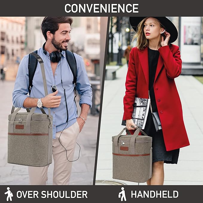opux 6 Bottle Carrier Tote | Insulated Padded Wine Cooler Bag for Travel. Picnic, BYOB | Portable Leakproof Wine Tote Bag for Dinner, Party, Christmas, Wine Gift for Women, Men (Heather Taupe)