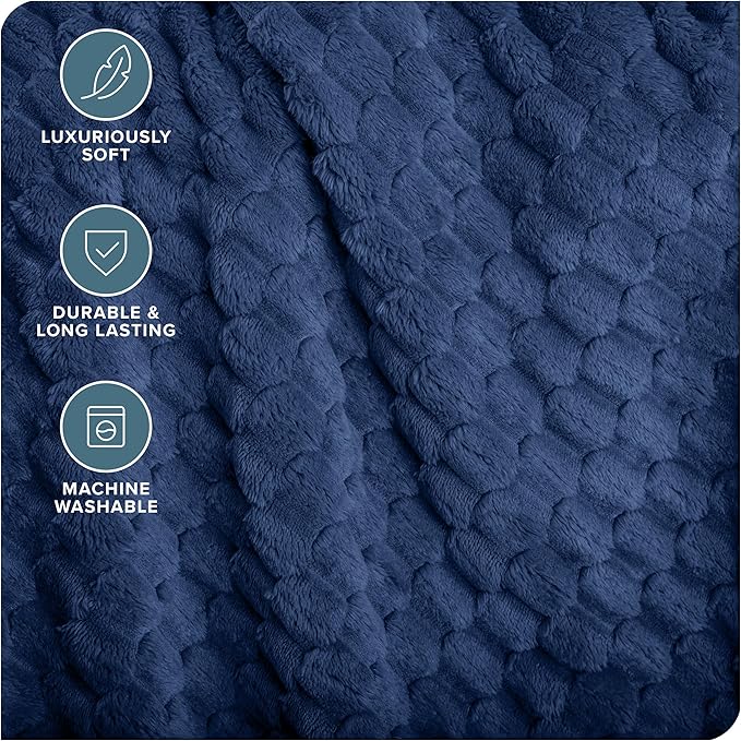Bare Home Textured Fleece Blanket - King Size - Ultra-Soft Lightweight for Bed, Sofa, and Couch - Luxury Microplush - Cozy Warm Blanket (King, Waffle Dark Blue)