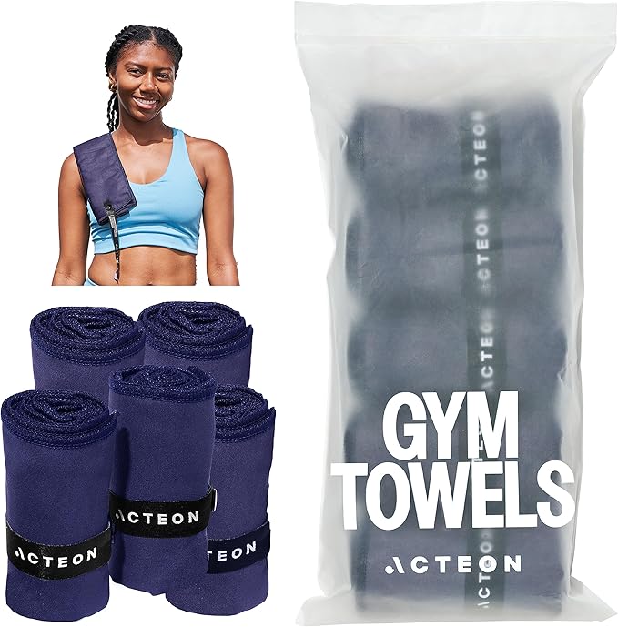 Acteon Microfiber Quick Dry Gym Towel, Silver ION Odor-Free Mega Absorbent Fiber, Fast Drying, Men & Women Workout Towels for Body Sweat, Beach Camping, Travel