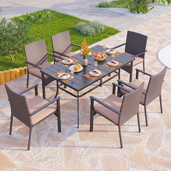PHI VILLA Outdoor Wicker Chairs Set of 2, Rattan Covered Metal Armchairs with Removable Cushion, Heavy Duty Furniture Set for Patio, Deck, Porch, Yard