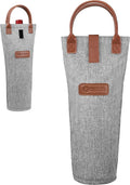 opux Wine Bag Single Bottle Carrier Tote, Insulated Travel Wine Cooler Bag for Picnic Beach Gift, Thermal Padded Portable One Bottle Holder Carrying Case for Women Men Wine Lovers, Heather Gray