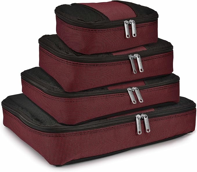 Travel Select Amsterdam 8-Piece Softside Expandable Luggage Set, Lightweight 2-Wheel Suitcases with Packing Cubes & Travel Tote, Durable Polyester Construction, Burgundy