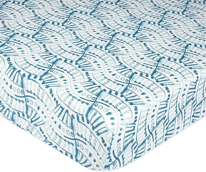 Crane Baby Soft Cotton Crib Mattress Sheet, Fitted Sheet for Cribs and Toddler Beds, Indigo Blue, 28”w x 52”h x 9”d