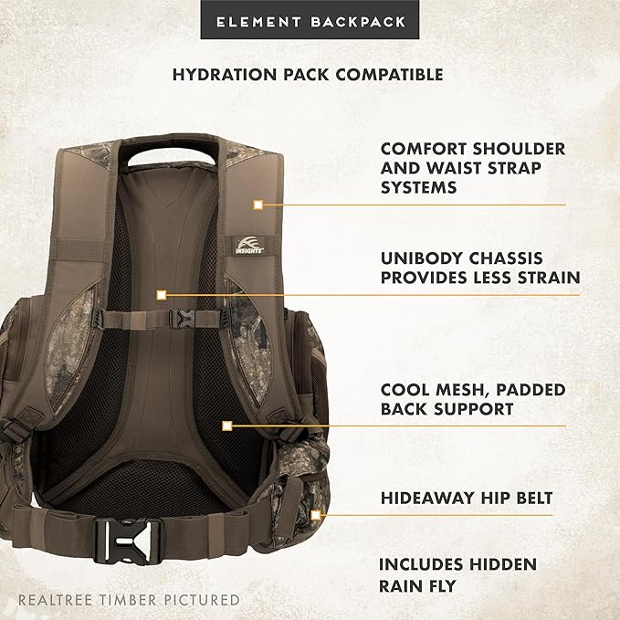 Insights Hunting by frogg toggs - The Element, Heavy Duty 1,831 Cubic Inch Hiking Fishing Camping Hunting Backpack, Solid Elements Brown
