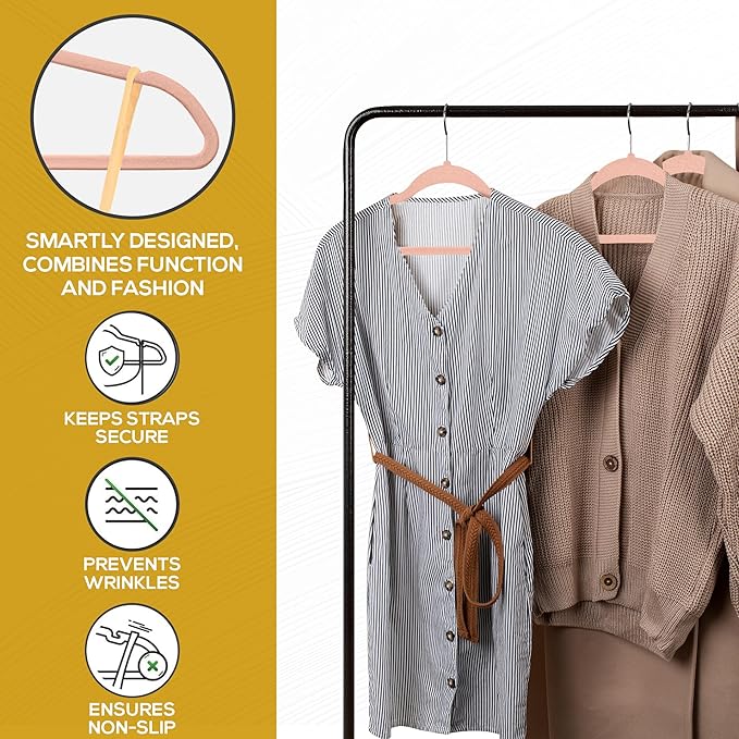 50 Pack New Premium Quality Velvet Hangers Ultra Thin Non Slip Adult Felt Space Saving Hangers for Closet Heavy Duty Coat Pants Jackets Dress Hangers 360° Swivel Hook Hold Upto 10lbs Rose Gold