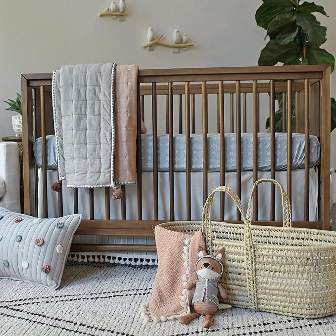 Crane Baby Soft Cotton Crib Mattress Sheet, Fitted Sheet for Cribs and Toddler Beds, Blue River Dash, 28”w x 52”h x 9”d
