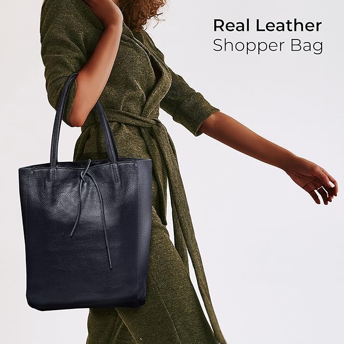 Italian Calf Leather Tote for Women with Zipper, Inner Pocket & Flat Base | Soft Unlined Shopper for Work & Travel