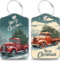 Red Truck Carrying Christmas Tree Set of 2 Luggage Tags for Suitcases Leather Suitcase Tags Identifiers with Privacy Name Label and Stainless Steel Loop for Women Men Travel Luggage Accessories