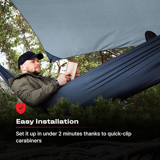 Rain Fly12x10 Lightweight Survival Camping Tarp; 100% Waterproof; Makes a Great Backpacking Tarp or Hammock Shelter; Comes in Multiple Colors, Survival Bracelet Included; Grey