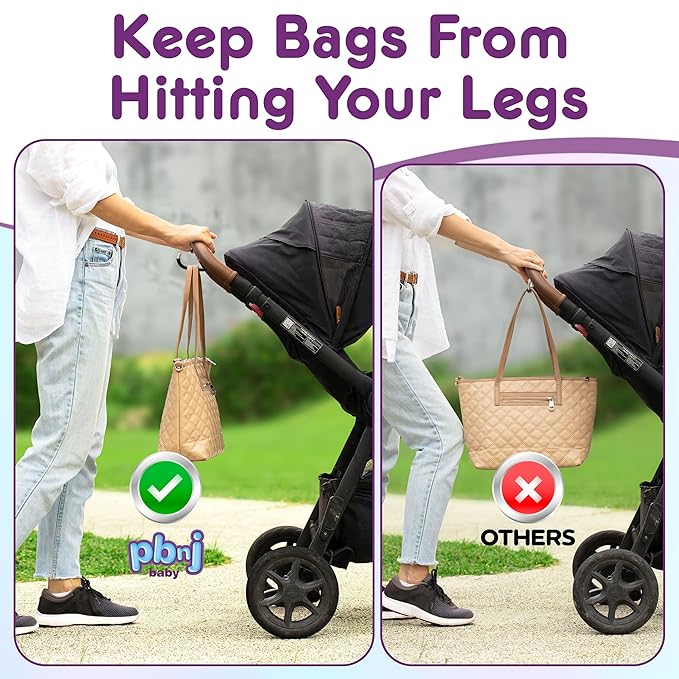Stroller Hooks for Hanging Diaper Bags - Mommy Stroller Clip and Stroller Accessories Organizer Hook - Large Carabiner Clips for Mom Purse Shopping Grocery Bag and Accessory - (2 Pack) (Foldable)