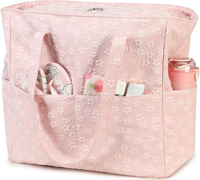 LEDAOU Large Beach Tote Bag Women Waterproof Sandproof Zipper Beach Tote Bag for Pool Gym Grocery Travel with Wet Pocket