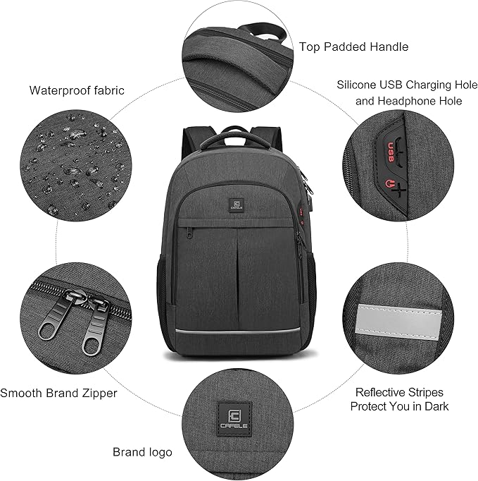 17.3 Inch Laptop Backpack, School Backpack,Large TSA Travel Carry on Backpack,College Student Bookbag with USB Port,Teenagers Water Resistant Computer Bagpack Gift for Men Women,Grey