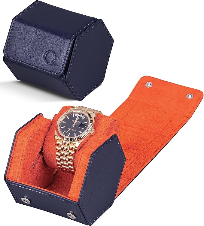 Leather Watch Cases for Men - Hexagon Single & Double Watch Roll Travel Case - Genuine Napa Leather with Velvet Interior - Storage & Display Holder for 1 Watch or 2 Watches