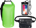 Freegrace Waterproof Dry Bags Set Of 3 Dry Bag With 2 Zip Lock Seals & Detachable Shoulder Strap, Waist Pouch & Phone Case - Can Be Submerged Into Water - For Swimming (Green, 5L)