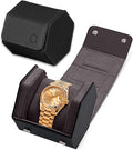 Single Leather Watch Case for Men - Hexagon Watch Roll Travel Case - Genuine Napa Leather with Luxury Velvet Interior - Storage & Display Holder for 1 Watch (Black/Charcoal)