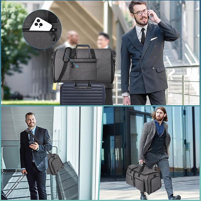 Convertible Garment Duffel Bag with Mesh Storage Bag, Water-Resistance Carry On Garment Bag with Suit Compartment, 2 in 1 Hanging Suit Travel Bag