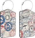 Travel Stamp Luggage Tags for Suitcases Leather Travel Tags for Luggage ID Label with Privacy Cover and Stainless Steel Loop for Men Women Suitcase Backpack, Set of 2