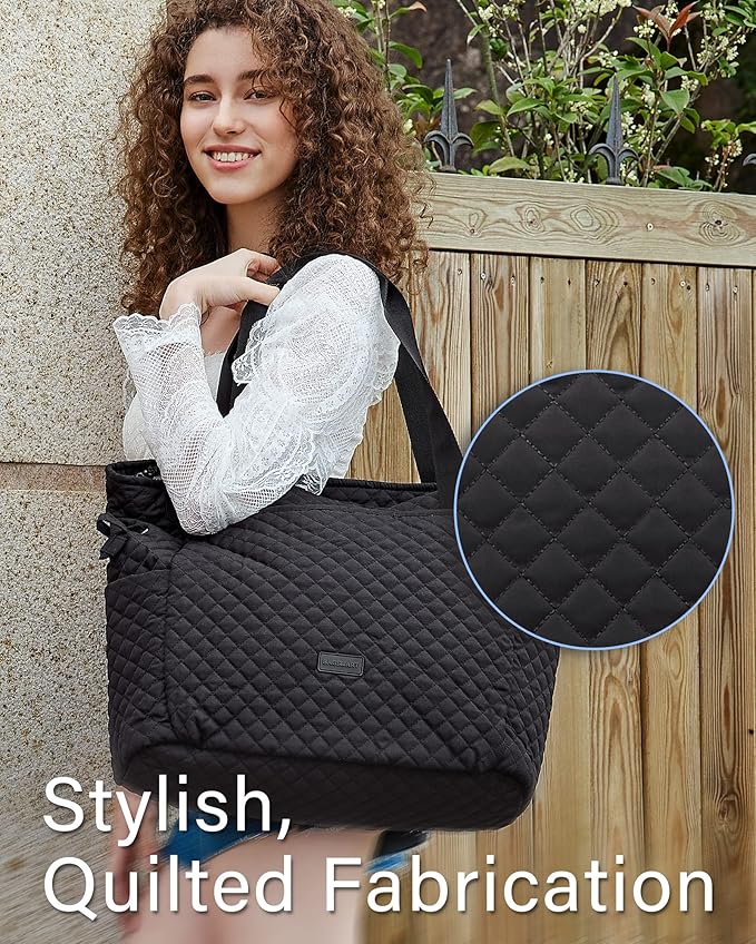 BAGSMART 25L Quilted Tote Bag Large Shoulder Bag with Top Handle for Women, Machine Washable Work Travel Handbag