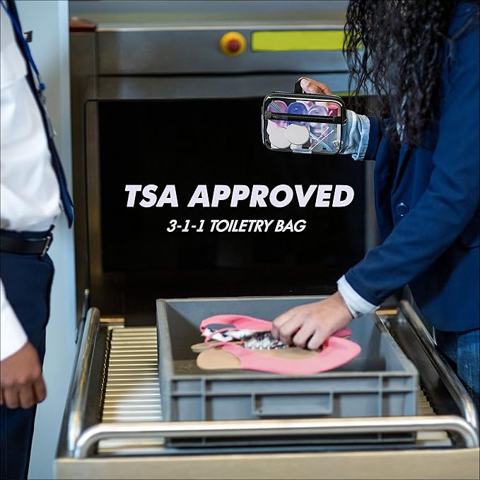 TSA Approved Toiletry Bag 3-1-1 Clear Travel Cosmetic Bag with Handle - Quart Size Bag with Zipper - Carry-on Luggage Clear Toiletry Bag for Liquids - Airport Airline TSA Compliant Color Pink