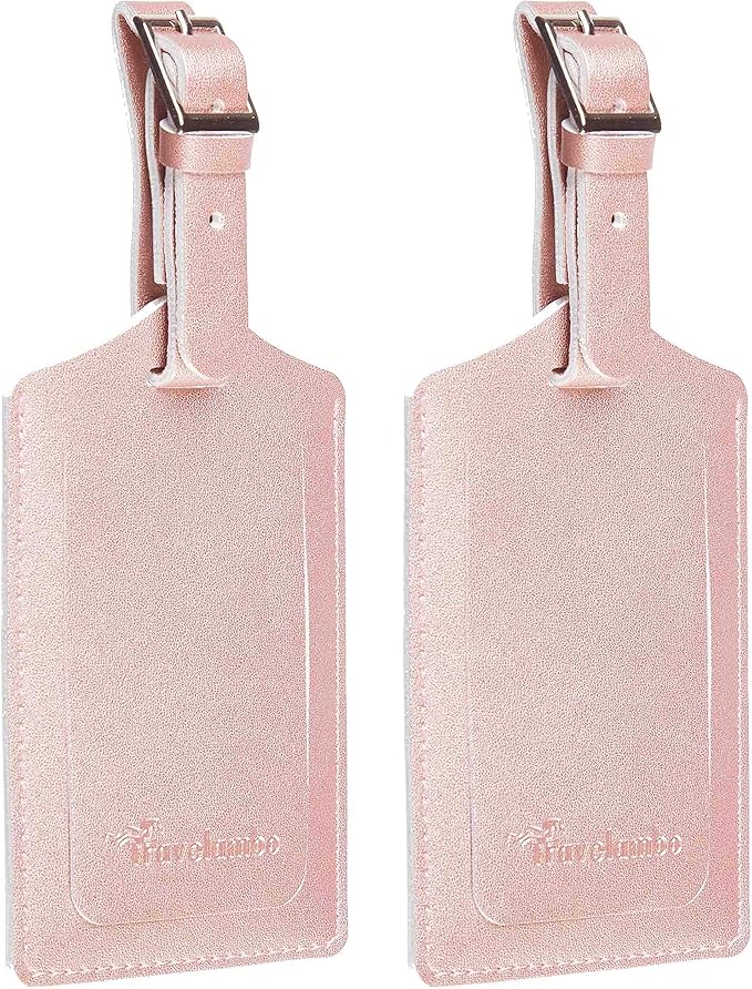 Travelambo Luggage Tags for Suitcases Faux Leather Privacy Protection 2 Pack Bag Tags Travel Accessories Essential, Rose Gold