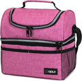 OPUX Lunch Box For Women, Insulated Large Lunch Bag Adult Work, Double Decker Lunchbox Meal Prep, Dual Compartment Leakproof Lunch Cooler, Soft Lunch Pail Tote for Girls, Kids, School (Pink, 16 Cans)