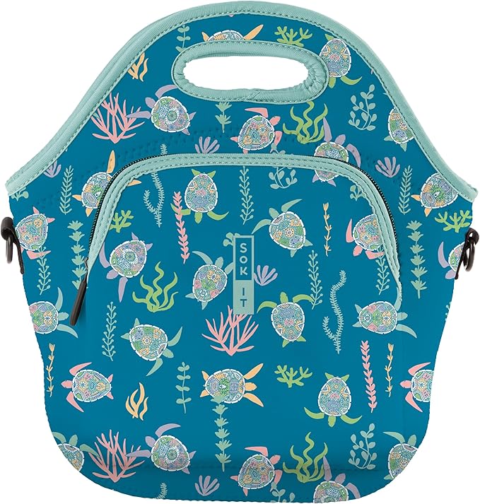 Sok It LunchTote Zippered Bag Insulated Neoprene Caddy (Turtle-y Awesome, X-Large 6.5 Quart Lunch Tote)