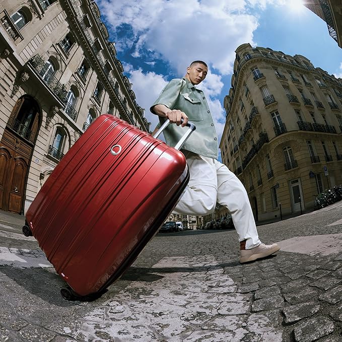 DELSEY PARIS Helium Aero Hardside Expandable Luggage with Spinner Wheels, Brick Red, Checked-Medium 24 Inch