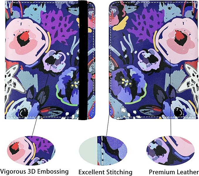 Passport Holder for Women and Men PU Leather Passport Cover for Travel (Floral)