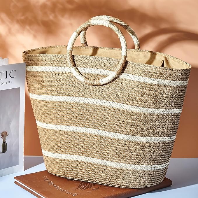 Beach Bags for Women Straw Tote Bag Summer Beach Bag Large Woven Straw Tote for Vacation Holiday