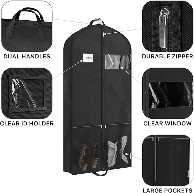 Simple Houseware 54-Inch Travel Garment Bag with Pockets, Non-Woven | Lightweight, Black, 3 Pack