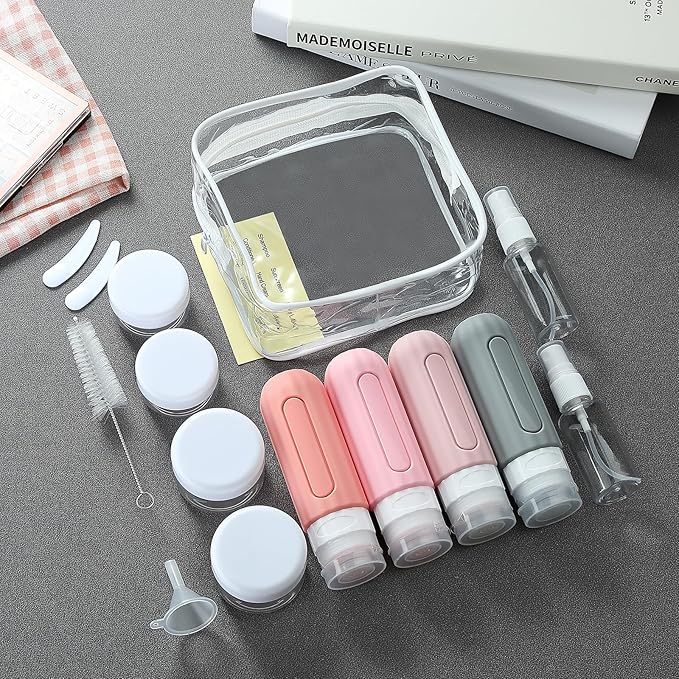 16 Pack Travel Bottles Set for Toiletries, Leakproof Travel Containers for Toiletries TSA Approved Silicone Travel Accessories Squeezable Refillable 3oz for Shampoo Conditioner Lotion