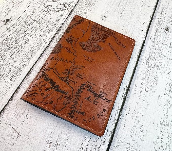 Handmade Leather Passport Wallet with Ancient Map Design, 4 Pockets, Genuine Brown Leather - 1LE