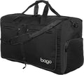 Bago Foldable Duffel Bags for Traveling Women & Men - 60L Medium Packable Duffle Bag for Travel with Shoe Compartment - Water Repellant, Heavy Duty, Lightweight Folding & Collapsible (All Black)