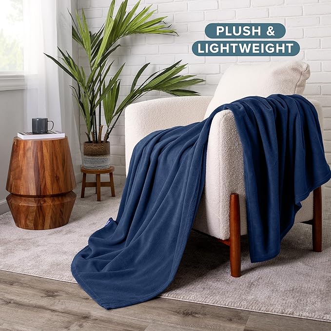 Bare Home Polar Fleece Blanket - Full/Queen - Dark Blue - Warm & Cozy - Premium Fleece - Throw for Bed, Sofa, Camping, Travel and Cold Nights - Lightweight Blanket (Full/Queen, Dark Blue)