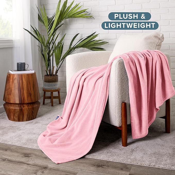 Bare Home Polar Fleece Blanket - Full/Queen - Light Pink - Warm & Cozy - Premium Fleece - Throw for Bed, Sofa, Camping, Travel and Cold Nights - Lightweight Blanket (Full/Queen, Light Pink)