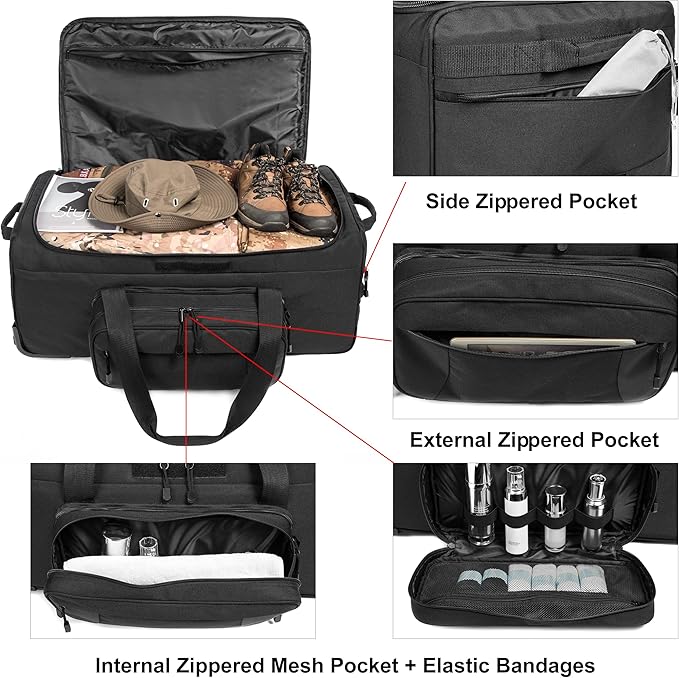 Mountain Land 120L Tactical Duffle Bag Rolling Duffle Bag with Wheels And Handle(Black)
