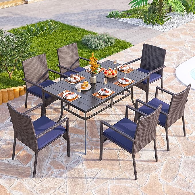 PHI VILLA 4 Pieces Patio Cushioned Rattan Chairs, Outdoor Modern PE Wicker Dining Armchair with Removable Cushions for Deck, Yard, Porch