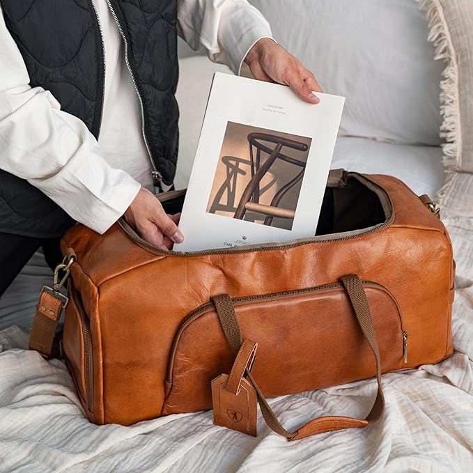 Berliner Bags Vintage Genuine Leather Duffle Denver XL for Travel or the Gym, Weekender Bag with shoe compartment, Overnight Bag for Men and Women - Brown