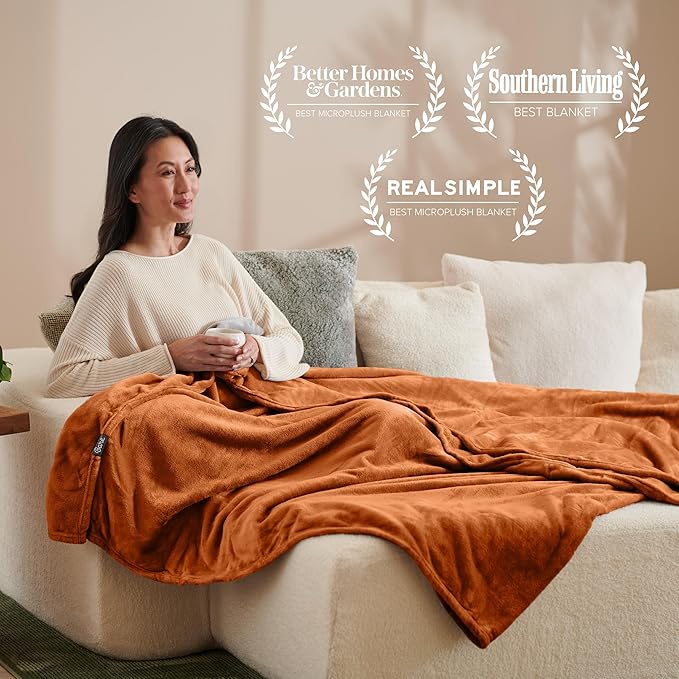 Bare Home Fleece Blanket - Twin/Twin Extra Long - Ultra-Soft Lightweight for Bed, Sofa, and Couch - Luxury Microplush - Cozy Warm Blanket (Twin/Twin XL, Sienna)