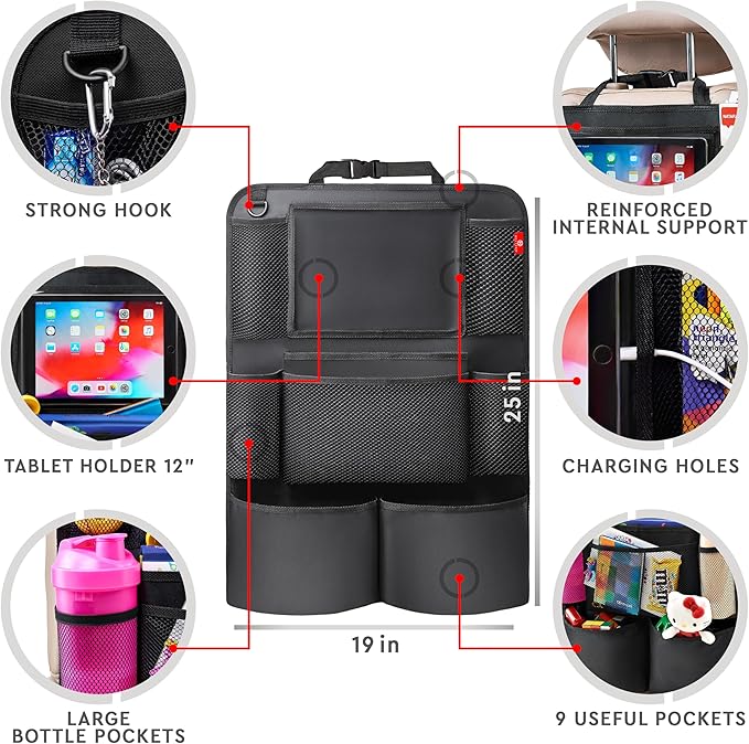 Helteko Backseat Car Organizer, Kick Mats Back Seat Protector with Touch Screen Tablet Holder, Back Seat Organizer for Kids with 9 Storage Pockets, Travel Accessories (2 Pack, Ocean Blue)