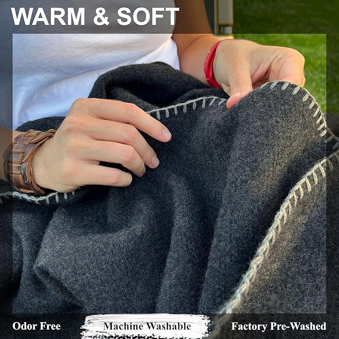 EKTOS 100% Virgin Wool Blanket, 50" x 60", Small, Ideal for Fire Pit or Campfire (Charcoal, Throw Size)